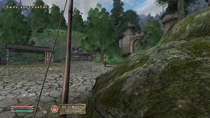 Sneaking behind a rock with bow, ready to kill Oblivion in-game NPC