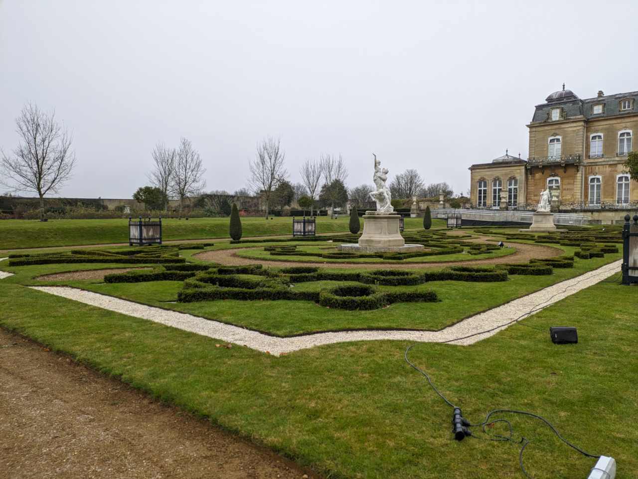 Garden with statues and mini-maze.